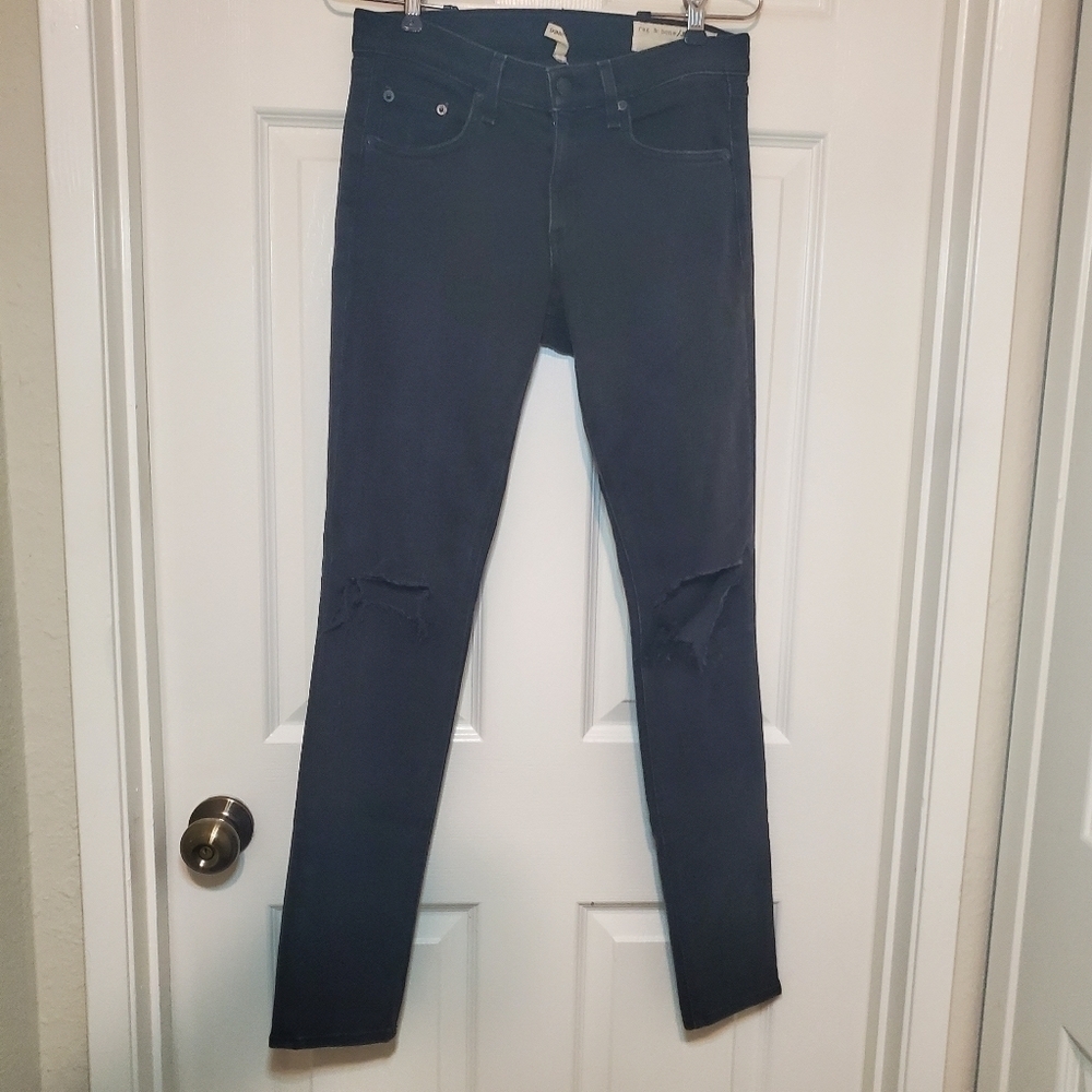 RAG & BONE Stretch Skinny Jeans Black w/ Holes Distressed 27